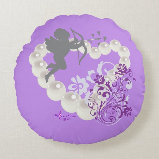 Cupid Pearls Floral Heart Purple 2 Round Pillow (Front)