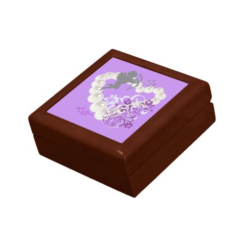 Cupid Pearls Floral Heart Small Purple Trinket Box