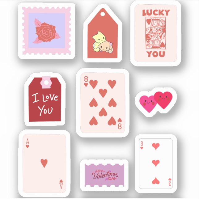 Cupid Pink Love Cards & Hearts Sticker (Front)