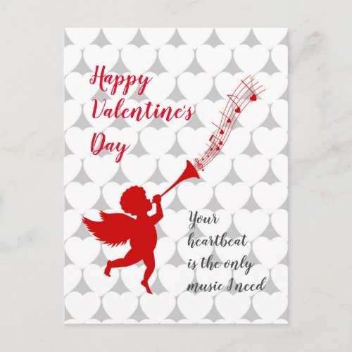 Cupid playing music on Valentines Day Postcard