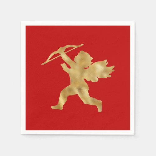 Cupid Red Gold Valentine Napkins