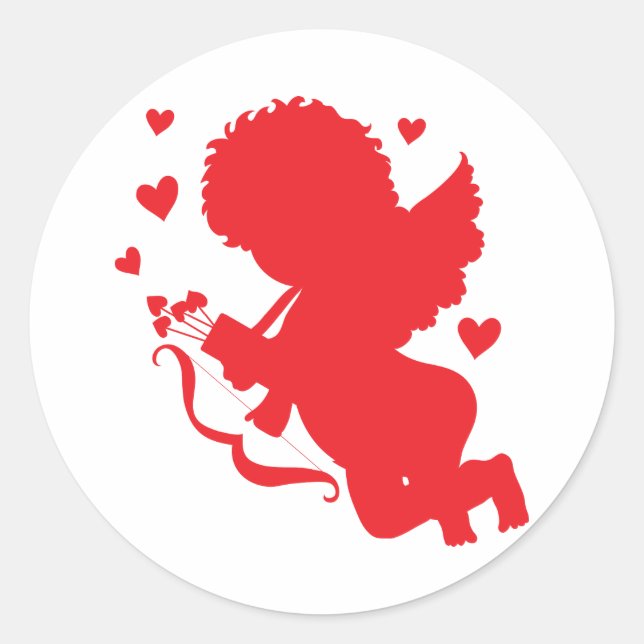 Cupid Red Silhouette Classic Round Sticker (Front)