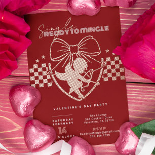 Cupid Red Singles Valentine's Day Party Gold Foil Invitation