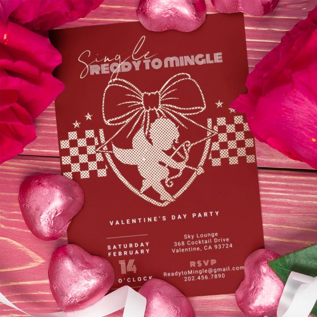 Cupid Red Singles Valentine's Day Party Gold Foil Invitation (Creator Uploaded)