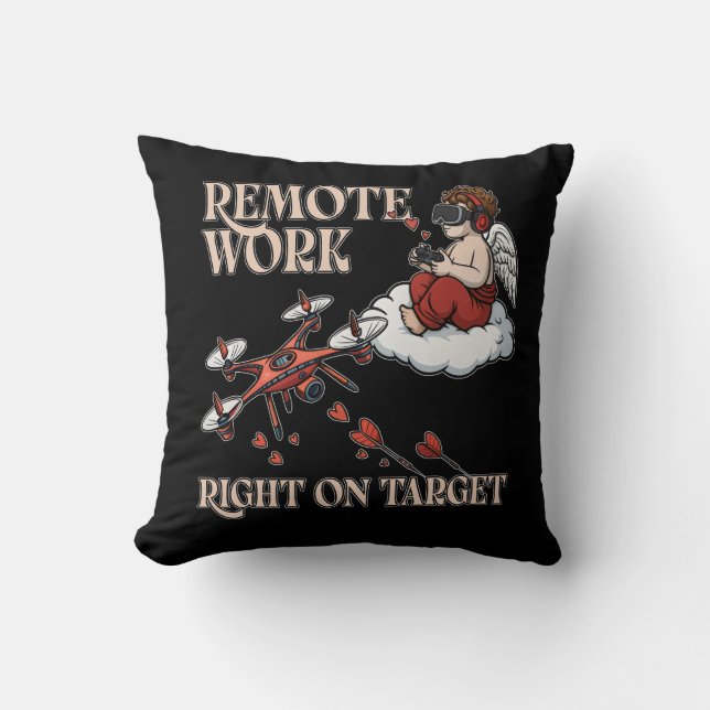 Cupid Remote Work, Valentine’s Day Throw Pillow (Front)