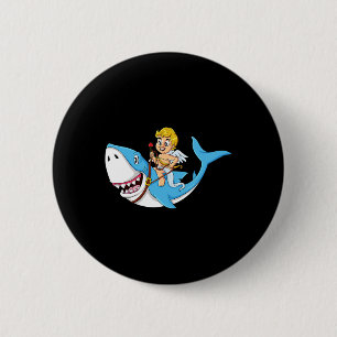 Cupid Riding Shark Valentines Day Fun Boys Girls K Button