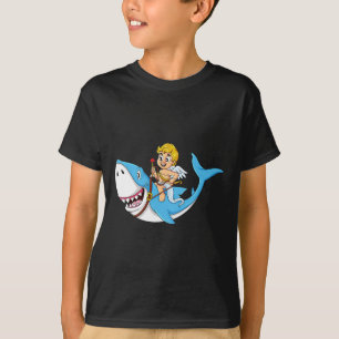 Cupid Riding Shark Valentines Day Fun Boys Girls K T-Shirt