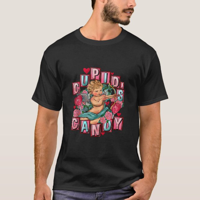 Cupid s Candy Heart And Rose Valentine s Day Love  T-Shirt (Front)