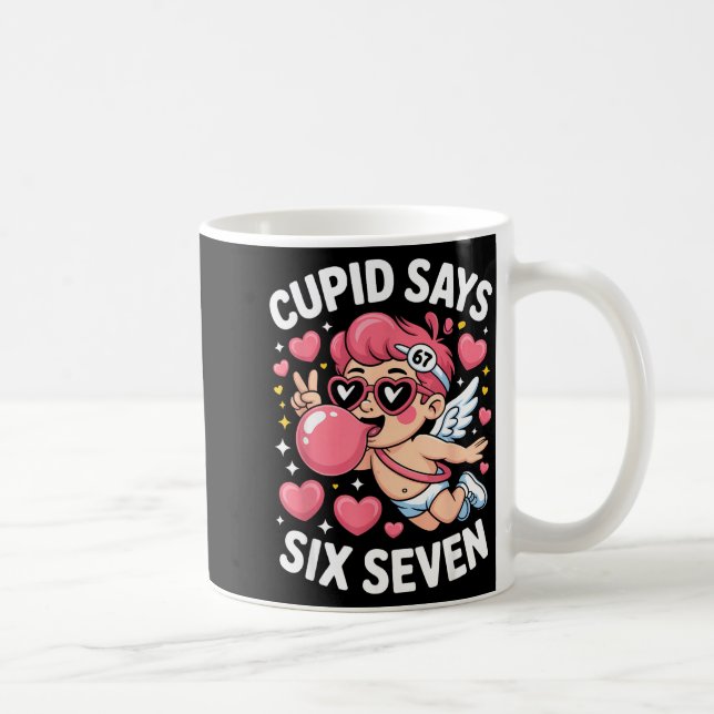 Cupid Says 67 Six Seven Meme Bubble Gum Valentines Coffee Mug (Right)