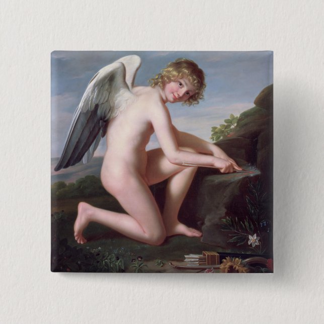 Cupid sharpening his arrows, 1798 (oil on canvas) pinback button (Front)