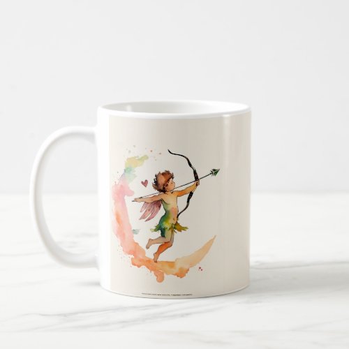 Cupid shooting arrow while flying coffee mug