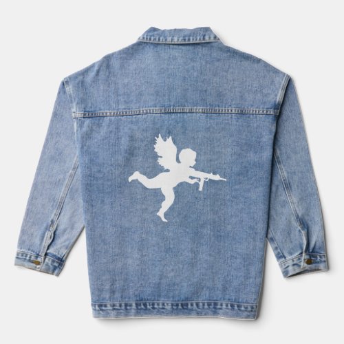 CUPID SHOT THROUGH THE HEART WITH A AK_47  DENIM JACKET