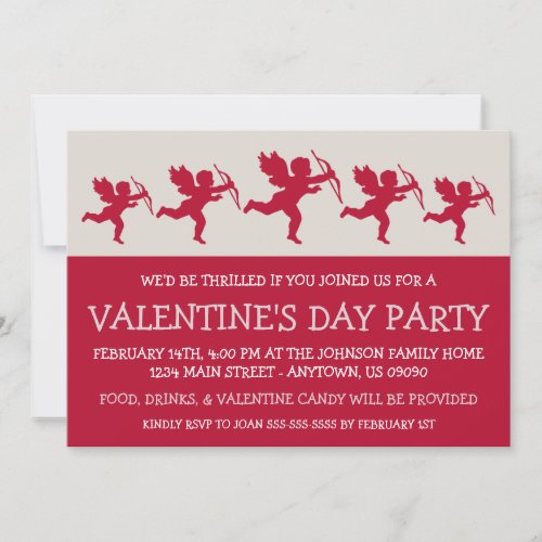 Cupid Silhouette Valetines Day Dark Red Invitation