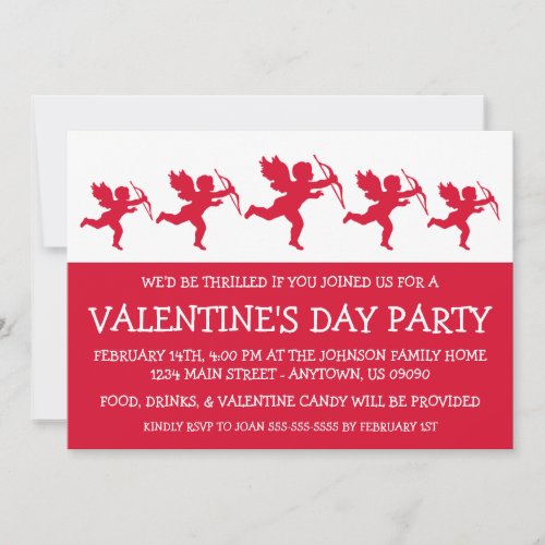 Cupid Silhouette Valetines Day Red Invitation