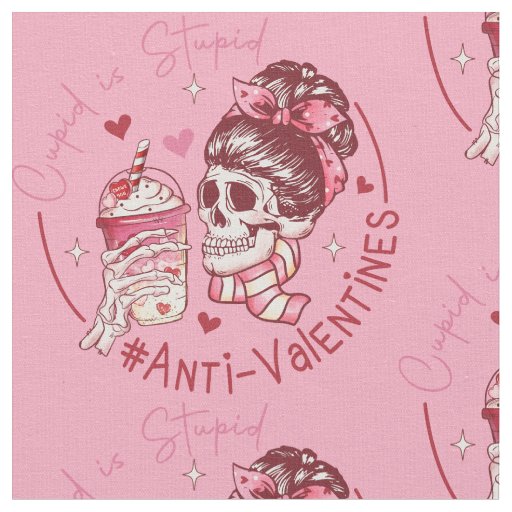 cupid stupid skull hearts anti valentine fabric