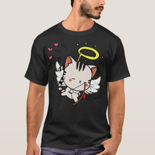 Cupid Tabby Cat Shooting Love Arrows on valentines T_Shirt