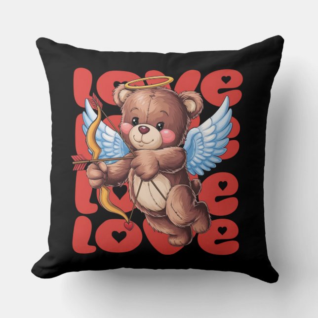 Cupid Teddy Bear – Valentine’s Day Love Throw Pillow (Front)