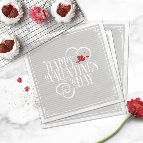 Cupid Typography Valentines Day White ID736 Paper Dinner Napkins