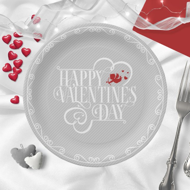 Cupid Typography Valentine's Day White ID736 Paper Plates (Creator Uploaded)