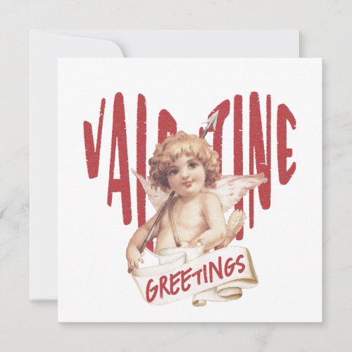 Cupid Valentine Greetings Red Heart Love Vintage  Holiday Card