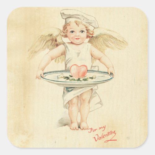 Cupid Valentines Day Vintage Angel Red Heart Old Square Sticker