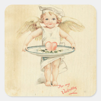 Cupid Valentine's Day Vintage Angel Red Heart Old Square Sticker