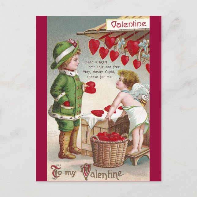 Cupid Vendor of Hearts Valentine Holiday Postcard (Front)