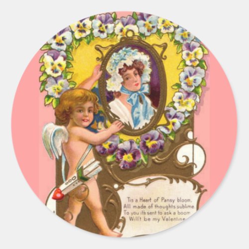 Cupid Vintage Valentines Day Classic Round Sticker
