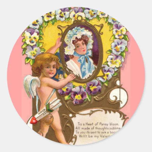 Cupid Vintage Valentine’s Day Classic Round Sticker | Zazzle