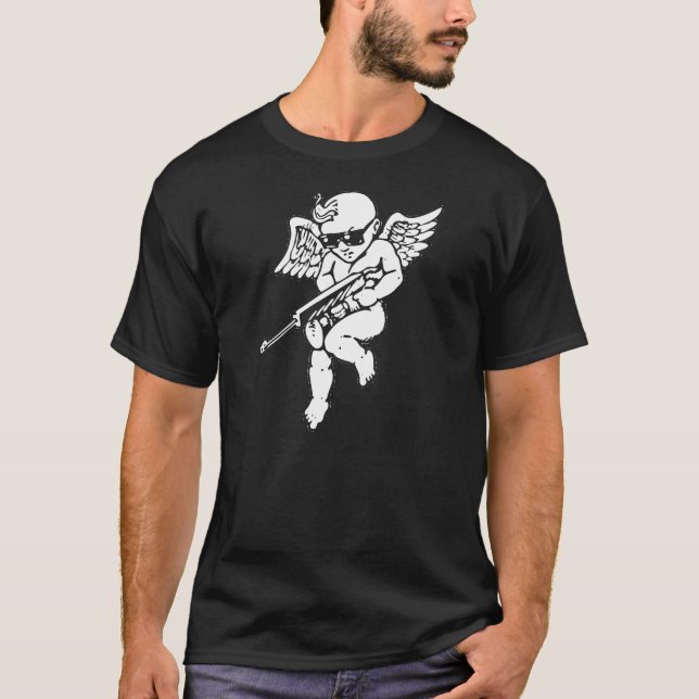 CUPID WILL SHOOT YOU WITH  AN AK-47 RIFLE GUN T-Shirt (Front)