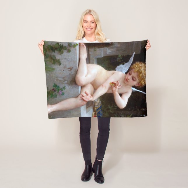 Cupid with a Butterfly, Bouguereau Fleece Blanket (In Situ)