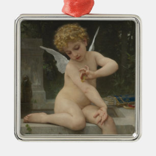 Cupid With a Butterfly (by Bouguereau) Metal Ornament