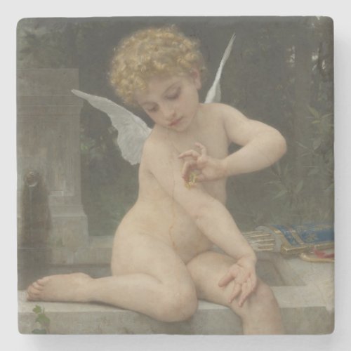 Cupid With a Butterfly by Bouguereau Stone Coaster