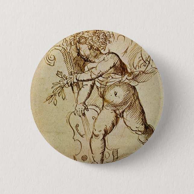 Cupid with a Violin by Domenico Campagnola Button (Front)