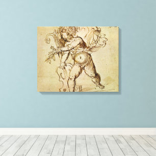 Cupid with a Violin by Domenico Campagnola Canvas Print