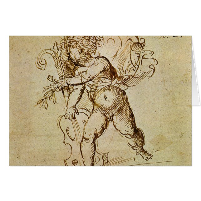 Cupid with a Violin by Domenico Campagnola Cards (Front Horizontal)