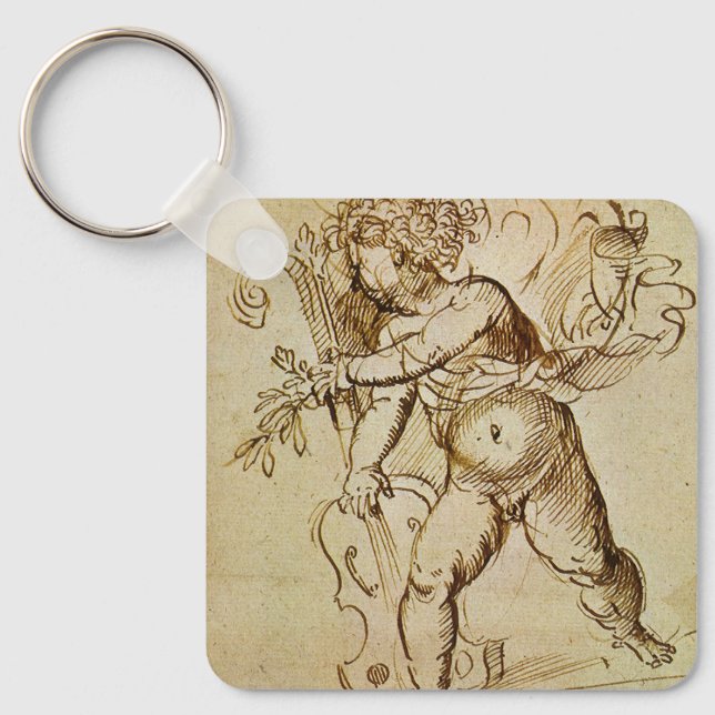 Cupid with a Violin by Domenico Campagnola Keychain (Front)