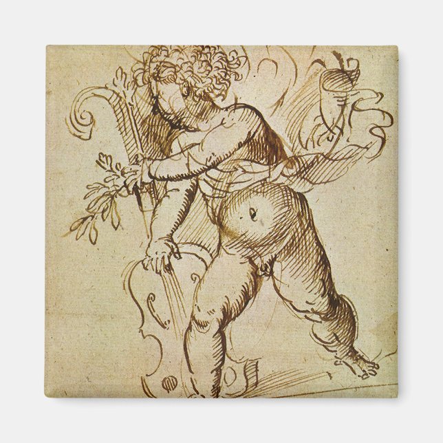 Cupid with a Violin by Domenico Campagnola Magnet (Front)