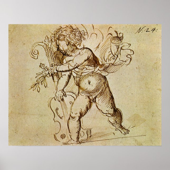 Cupid with a Violin by Domenico Campagnola Poster (Front)