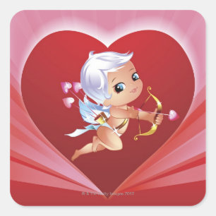 Cupid with bow and arrow square sticker