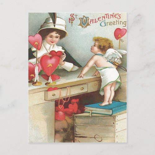 Cupid Woman Heart Shopping Arrow Postcard