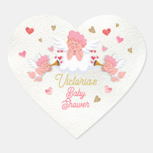 Cupids and Cocktails Valentine's Day Baby Shower Heart Sticker