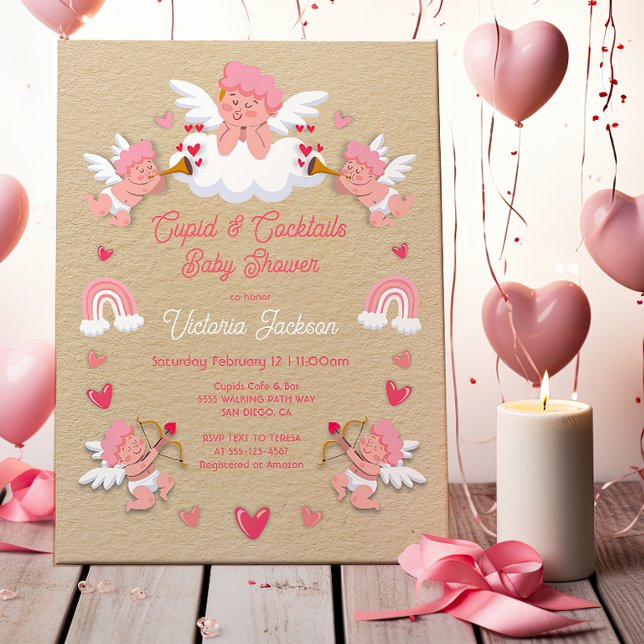 Cupids and Cocktails Valentine's Day Baby Shower Invitation (Creator Uploaded)