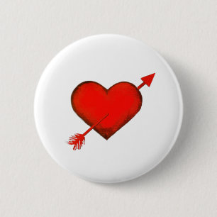 Cupid's Arrow Red on White Button