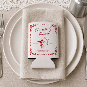 Cupid's Arrow Red Vintage Wedding Can Cooler