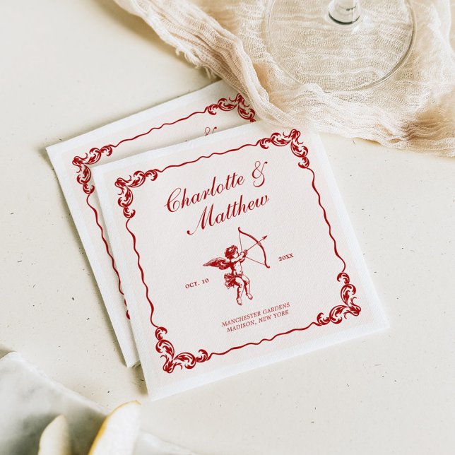 Cupid's Arrow Red Vintage Wedding Napkins (Creator Uploaded)