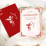 Cupid's Arrow Red Vintage Wedding Save the Date Invitation<br><div class="desc">The Cupid's Arrow suite is a romantic vintage-inspired wedding collection that captures timeless elegance with deep red tones and intricate detailing. Featuring a classic illustration of Cupid with his bow and arrow, delicate ornamental borders, and sophisticated typography, this collection evokes a sense of old-world romance. The design elements blend antique...</div>