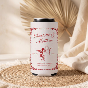 Cupid's Arrow Red Vintage Wedding Seltzer Can Cooler