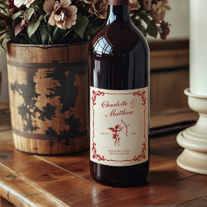 Cupid's Arrow Red Vintage Wedding Wine Label