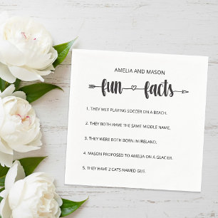 Cupid's Arrow Script Minimal Fun Facts Wedding Napkins